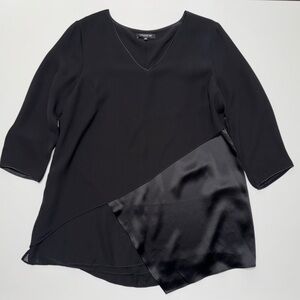 Lafayette 148 New York Women’s Black Silk Tunic Size 12 V-neck, Asymmetrical